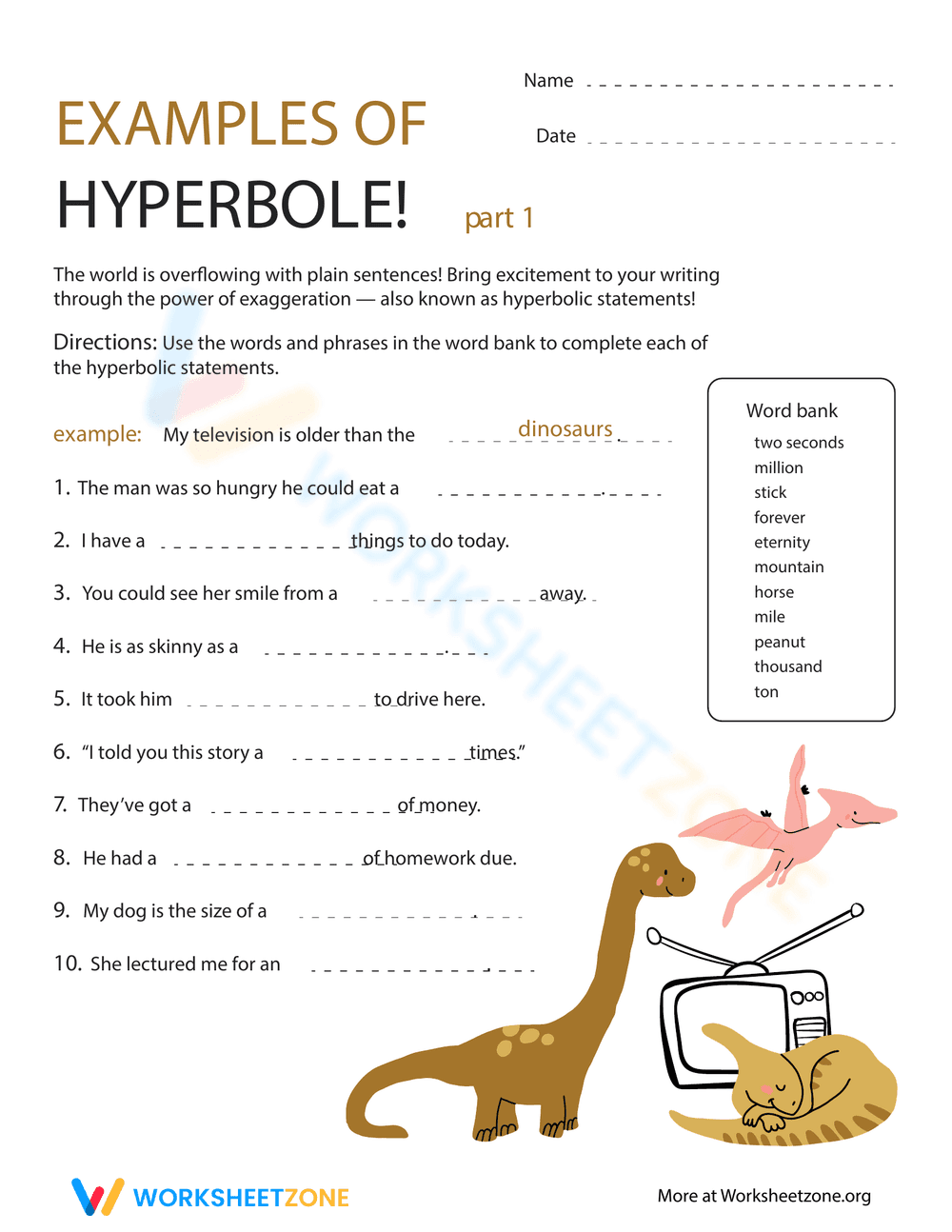 Examples of Hyperbole Worksheet - Page 1