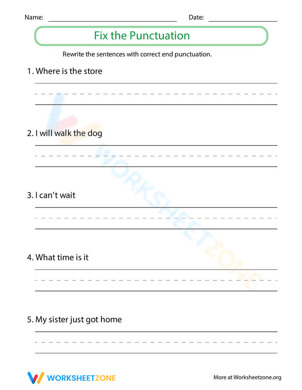 Fix the Punctuation Worksheet - Page 1