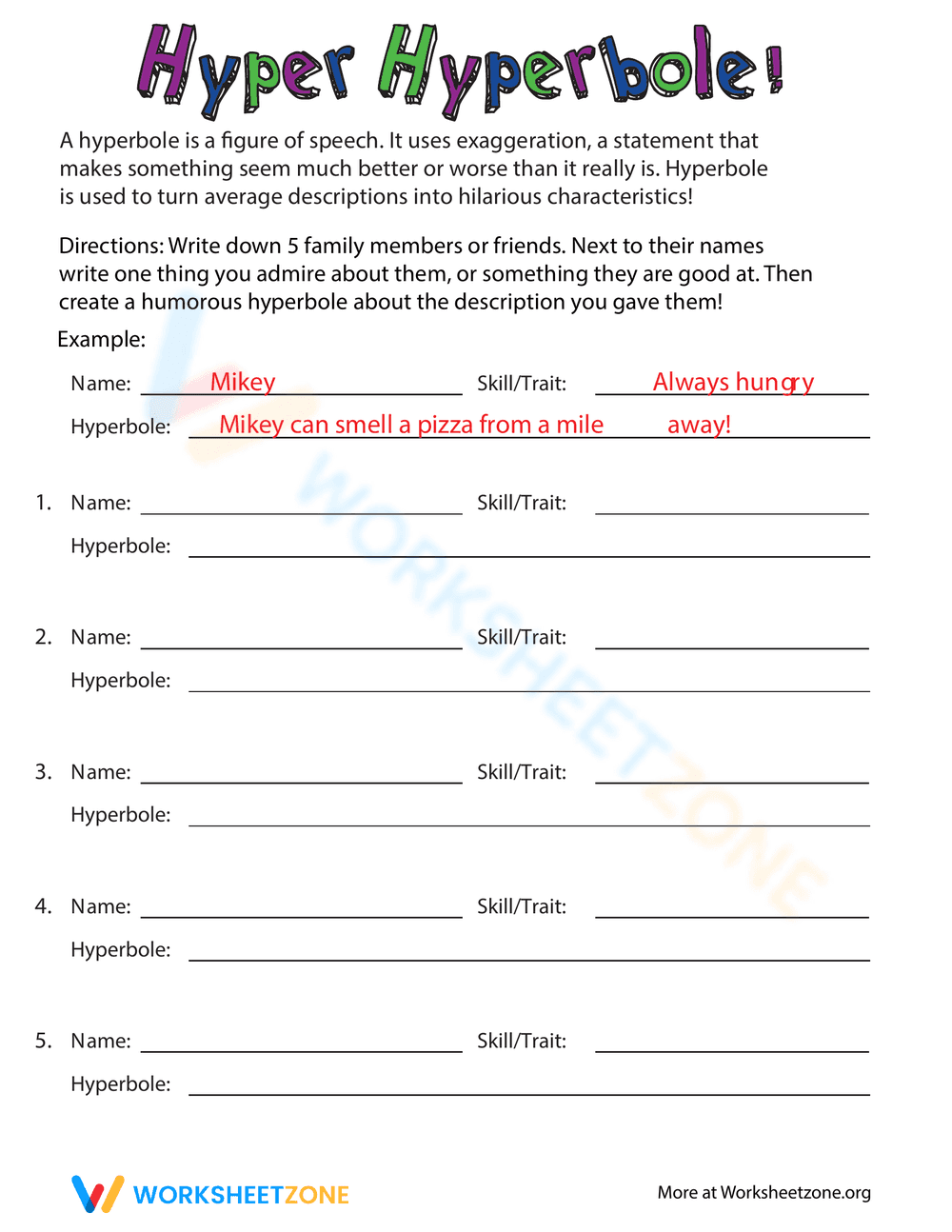 Understanding Hyperbole Worksheet - Page 1