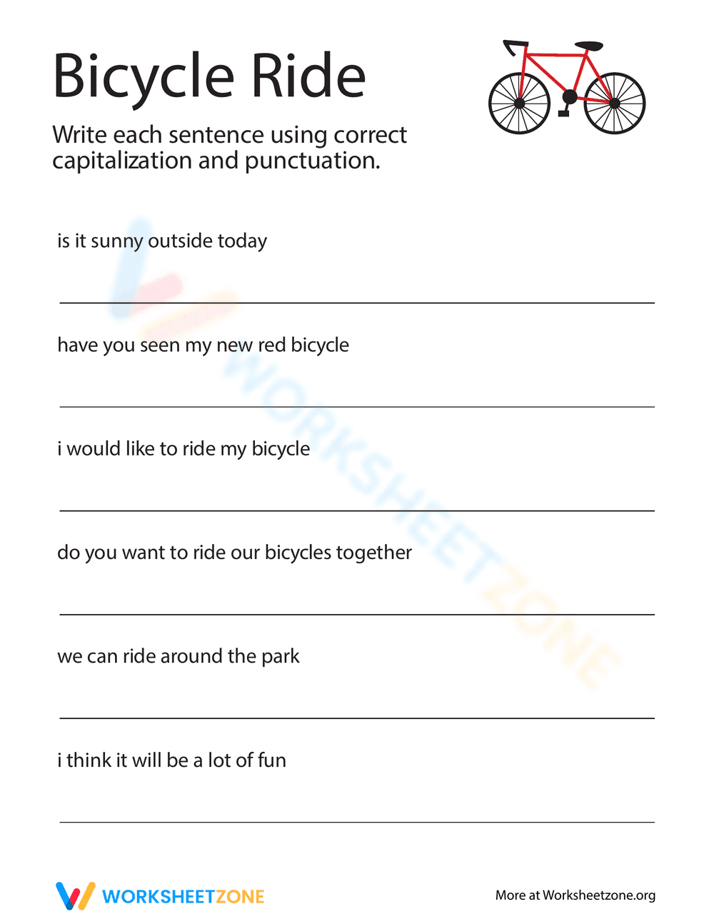 Fix the Sentences: Bicycle Ride - Page 1