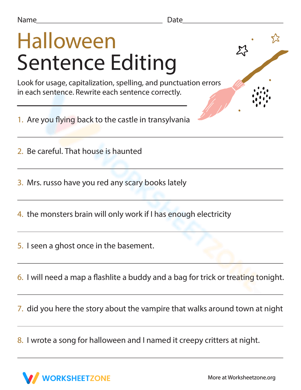Sentence Editing Practice Sheet - Page 1