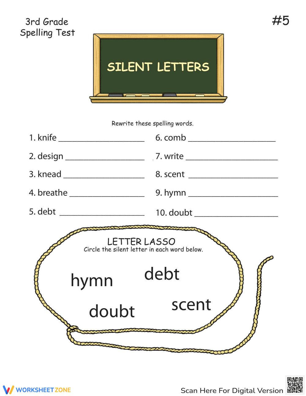 3rd Grade Spelling: Silent Letters - Page 1