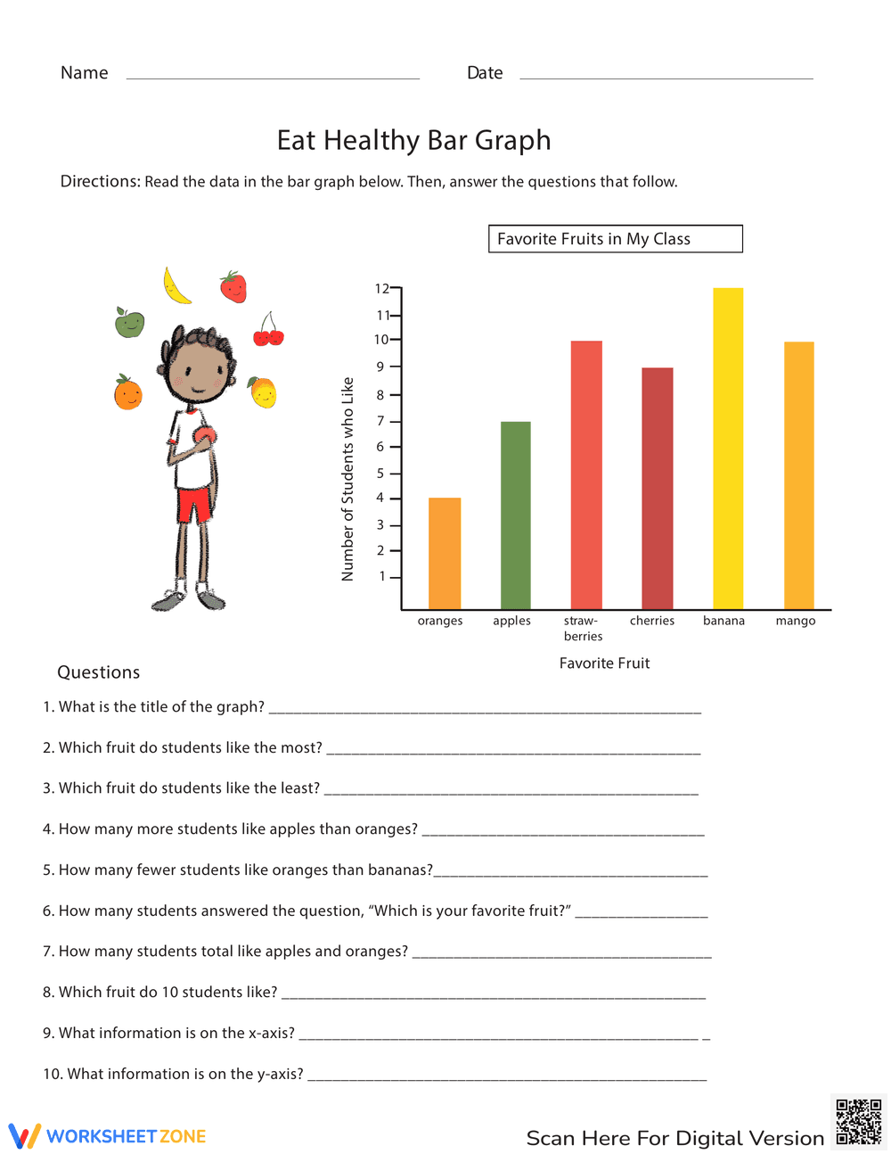 Eat Healthy Bar Graph Worksheet - Page 1