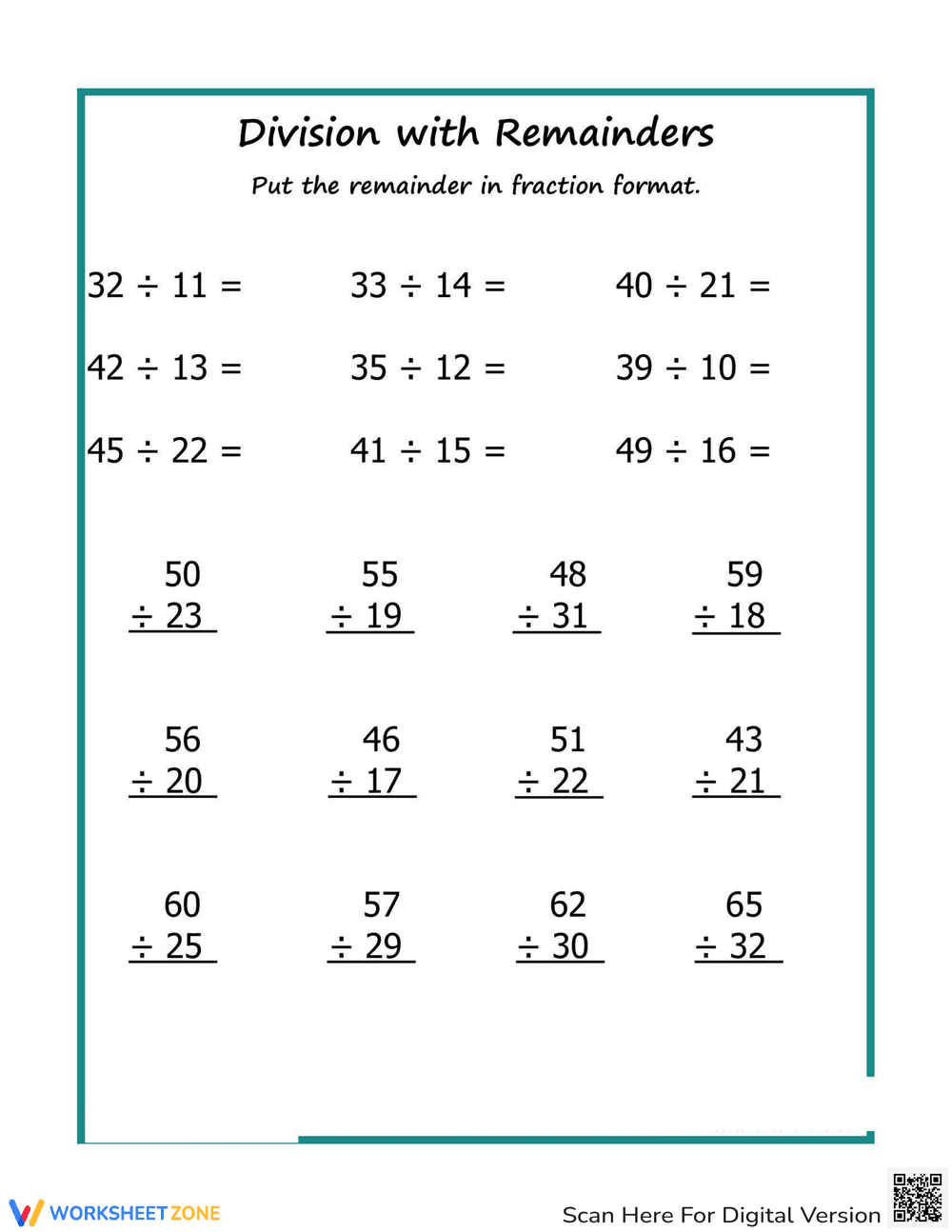Division Problems with Remainders - Page 1