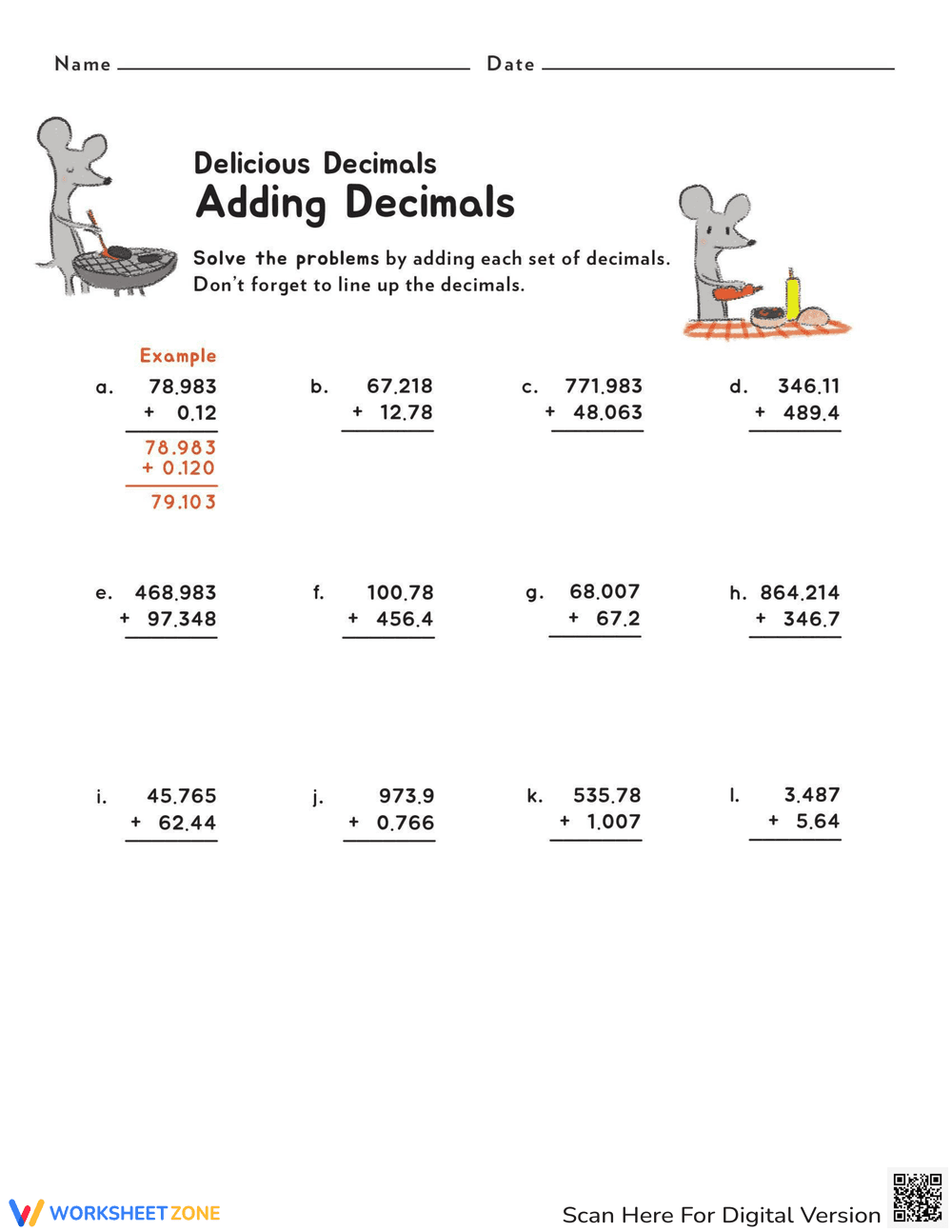 Adding Decimals - Page 1