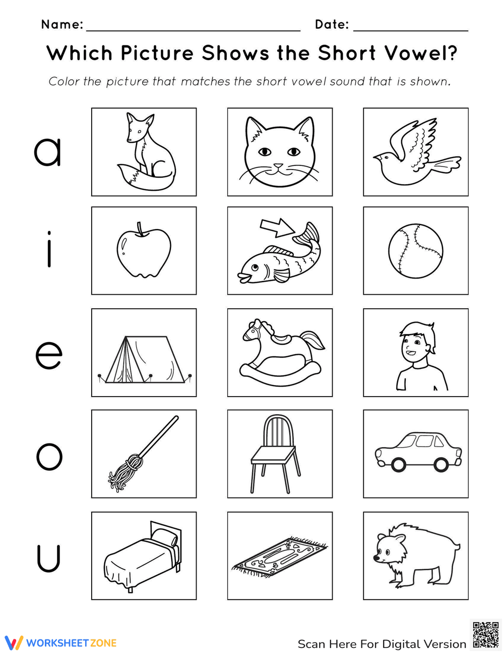 Which Picture Shows the Short Vowel? - Page 1