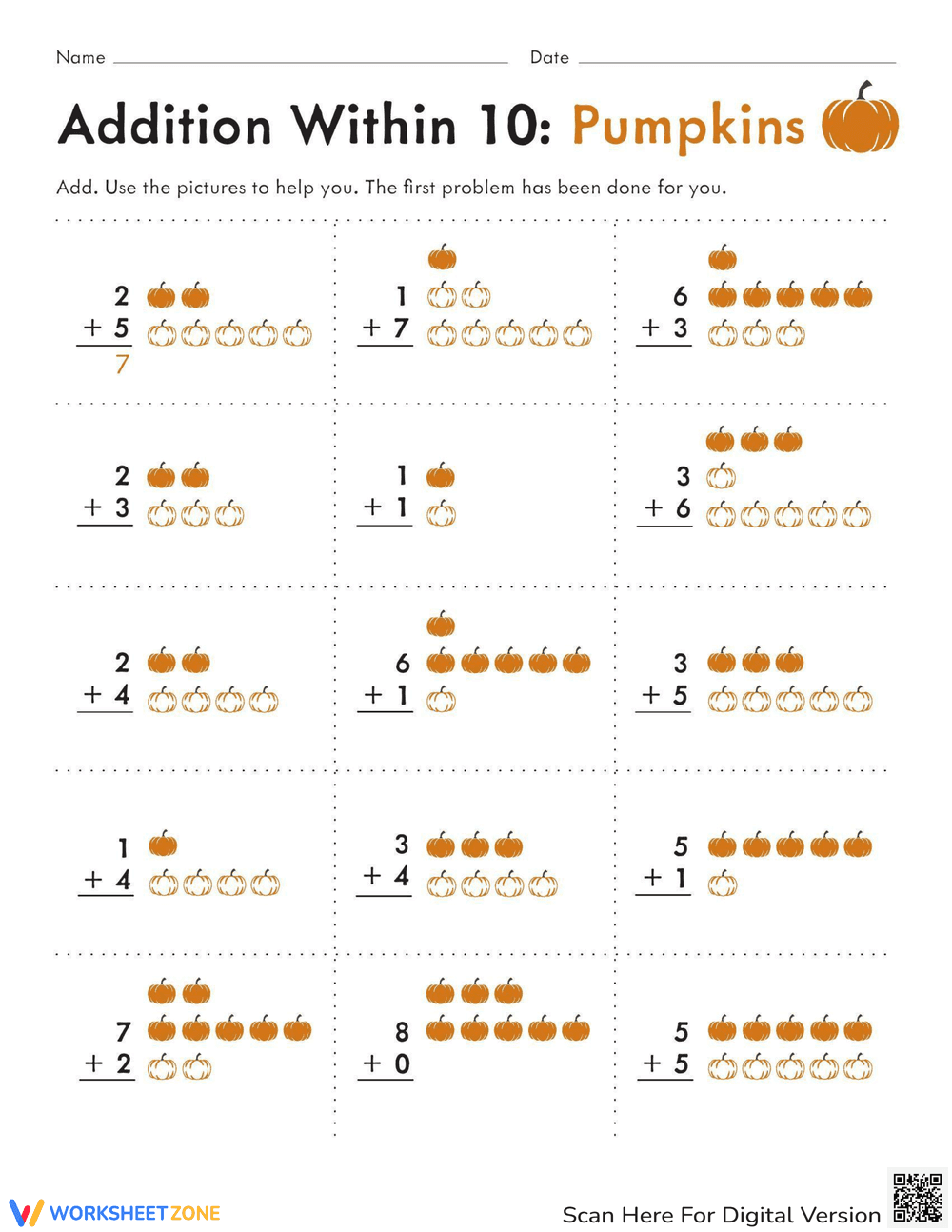 Count 'Em Pumpkin: Addition with Pumpkins - Page 1