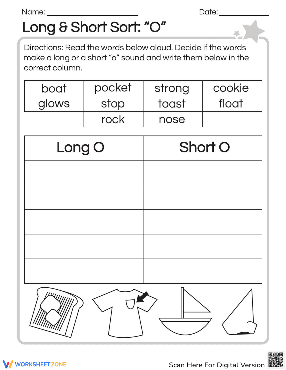 Long and Short O Sound Sorting - Page 1