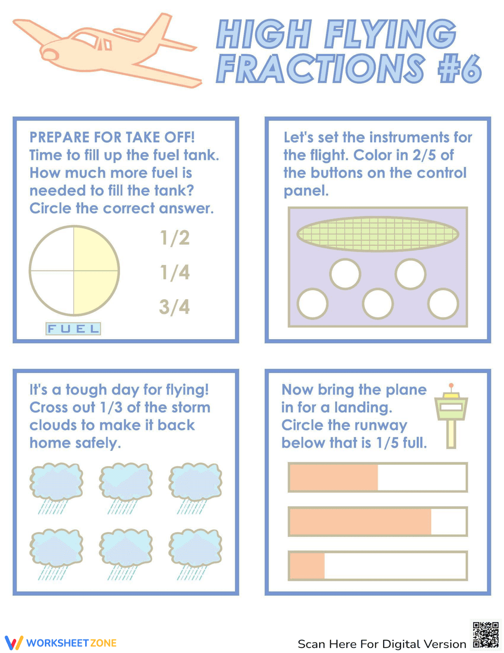 Practice with Flying Fractions Worksheet - Page 1
