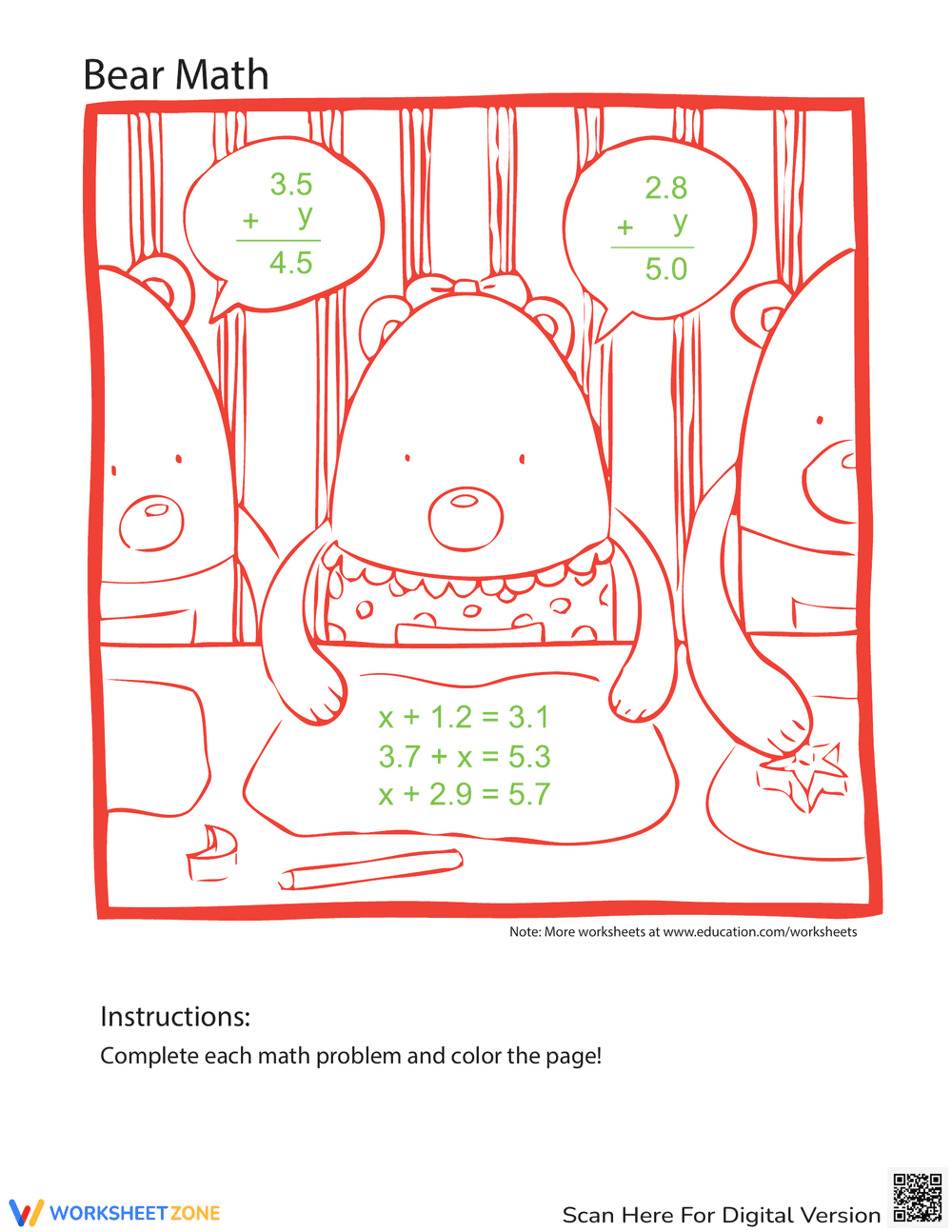 Division Coloring Page Practice Worksheet - Page 1