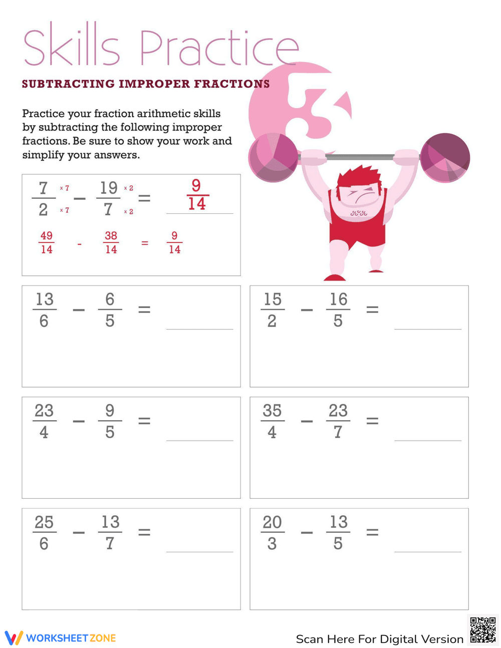 Practice Subtracting Improper Fractions - Page 1