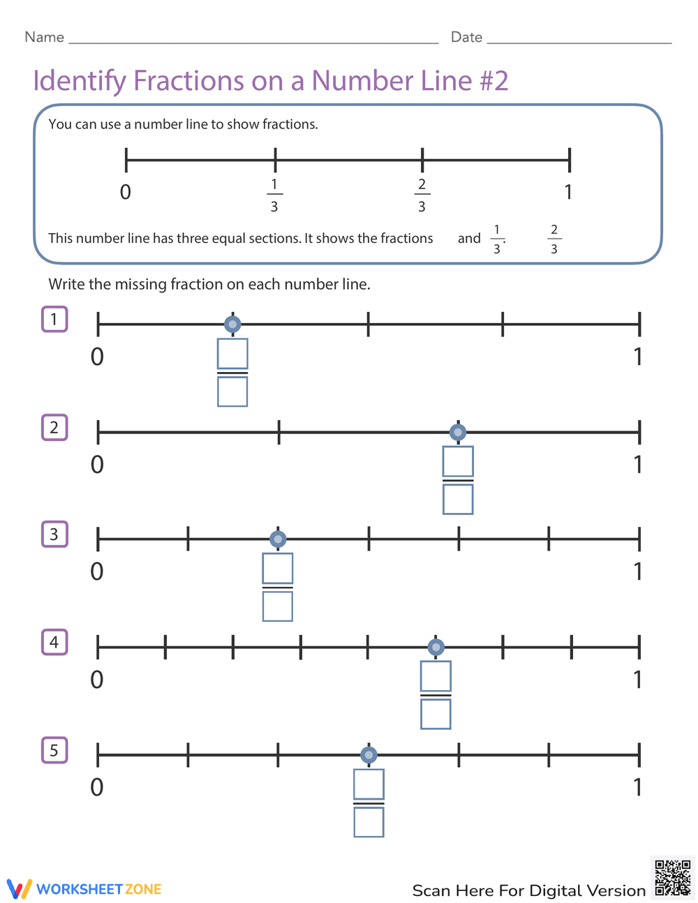 Identify Fractions on a Number Line Practice - Page 1