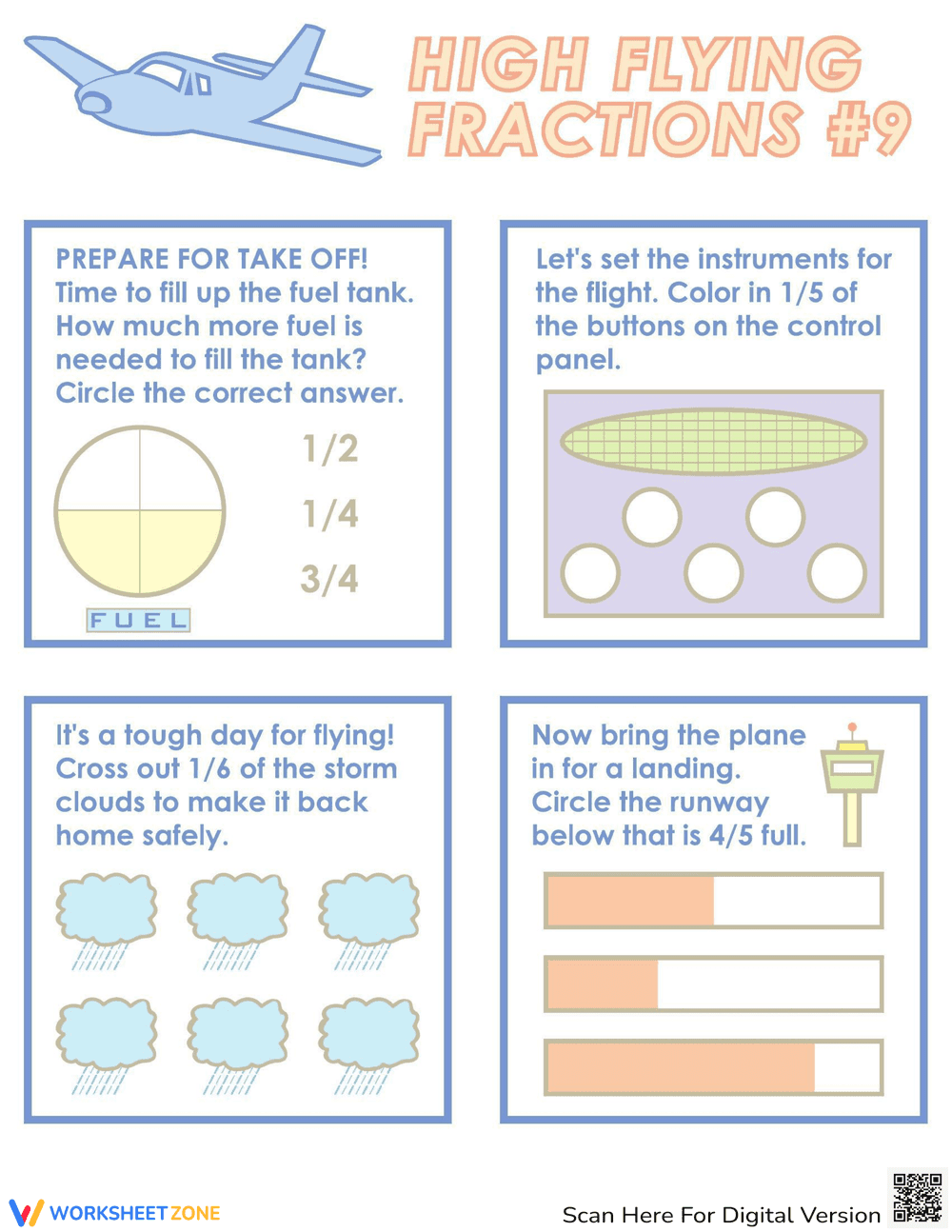 Flying Fractions Worksheet: Practice Identifying - Page 1