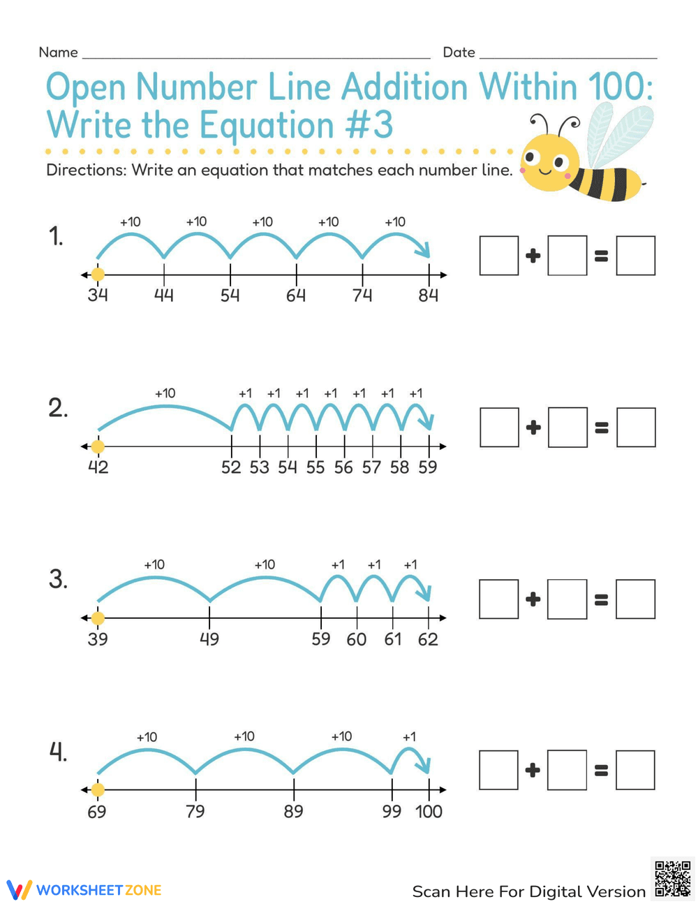Open Number Line Addition Within 100: Write the Equation #3 - Page 1