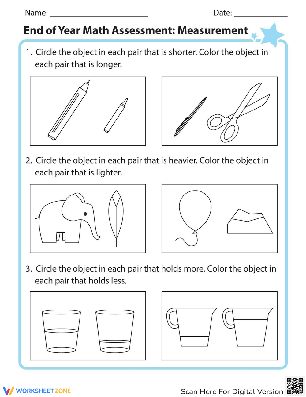 End of Year Math Assessment: Measurement - Page 1