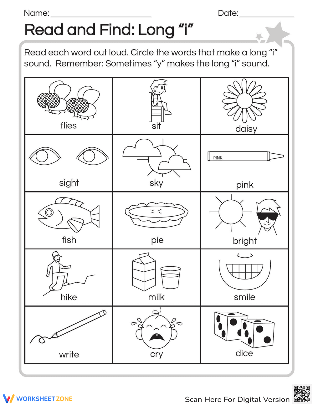 Read and Find Long 'I' Sound Worksheet - Page 1