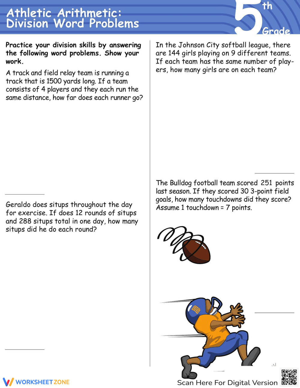 Athletic Division Word Problems Worksheet - Page 1