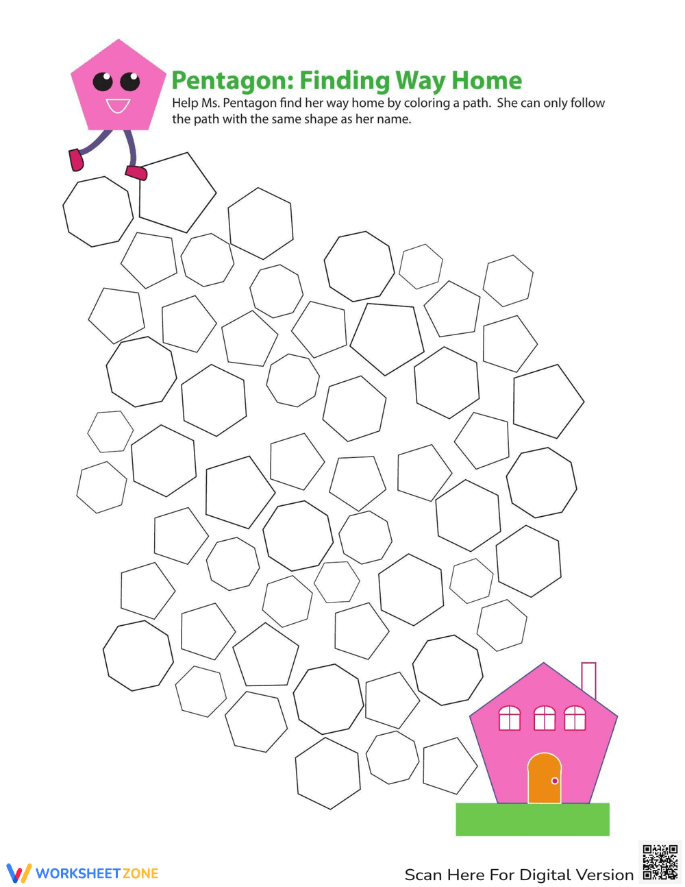 Identifying Pentagons Worksheet - Page 1