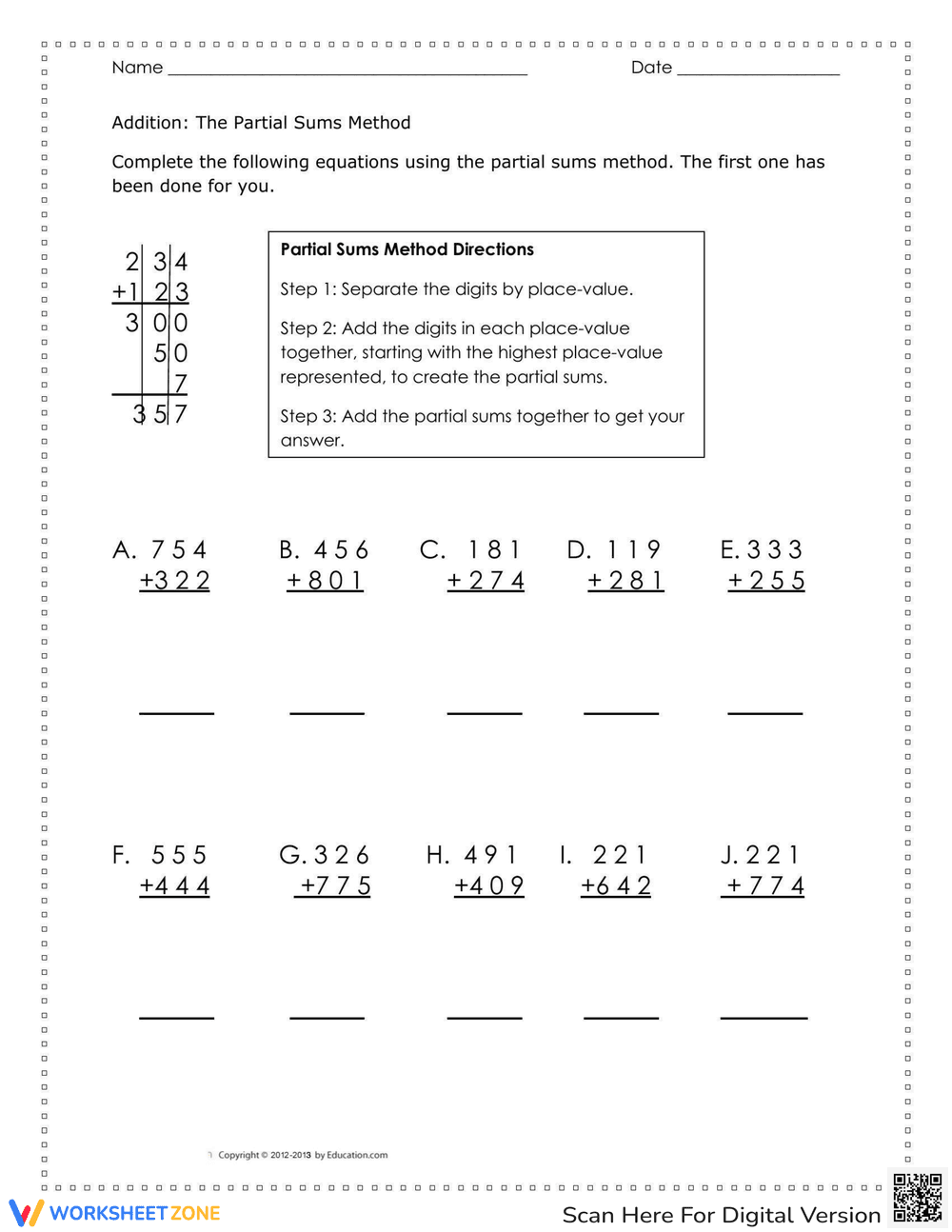 Practice Partial Sums Worksheet - Page 1