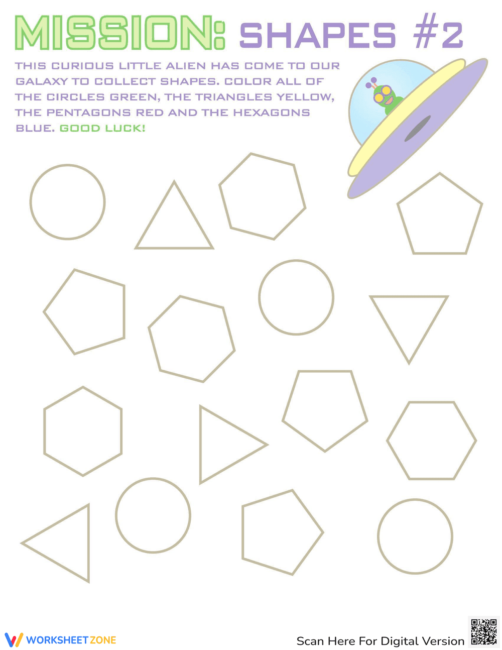 Color Shapes 2 Worksheet - Page 1