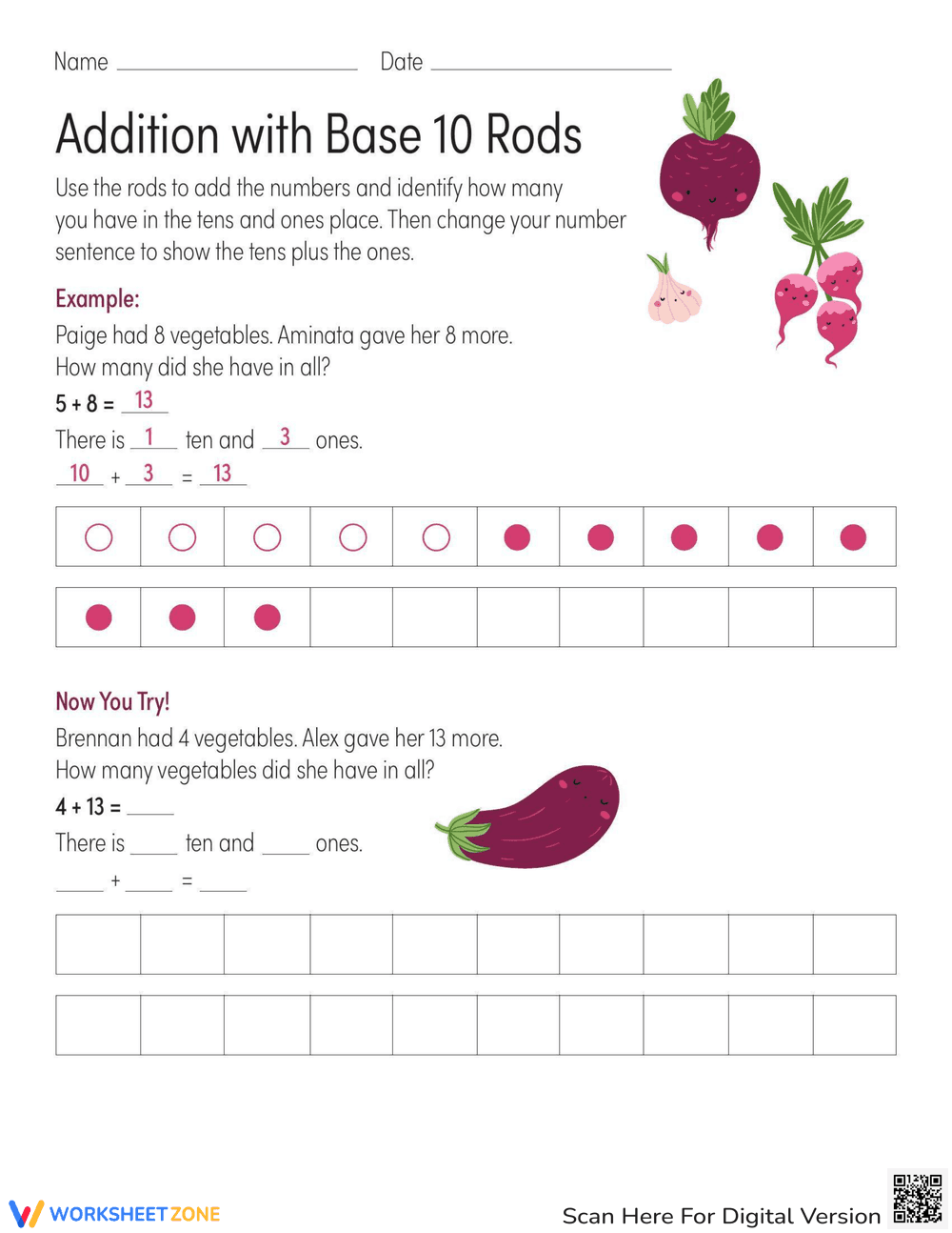 Addition with Base 10 Rods - Page 1