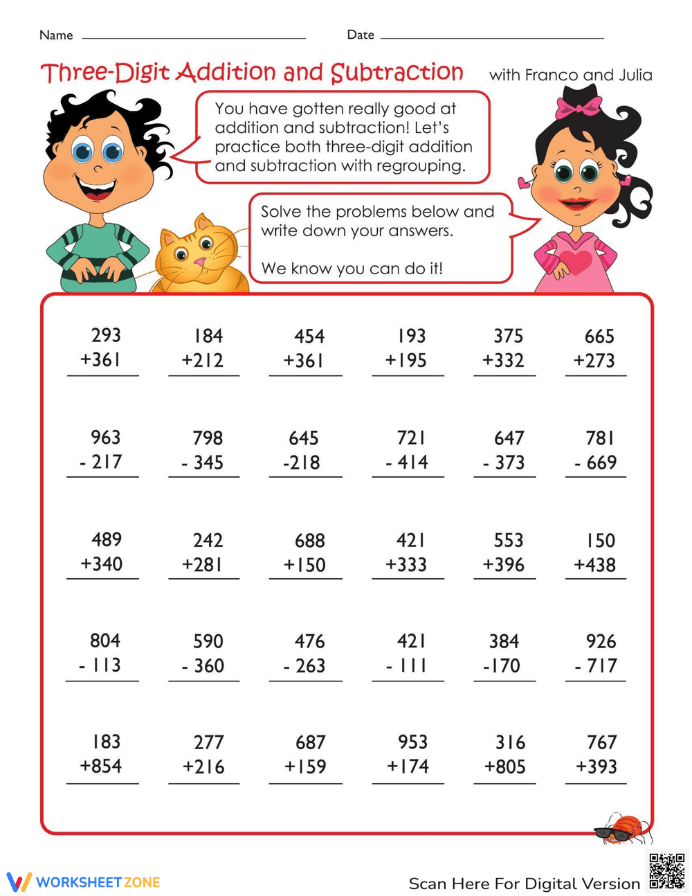 3-Digit Addition and Subtraction - Page 1