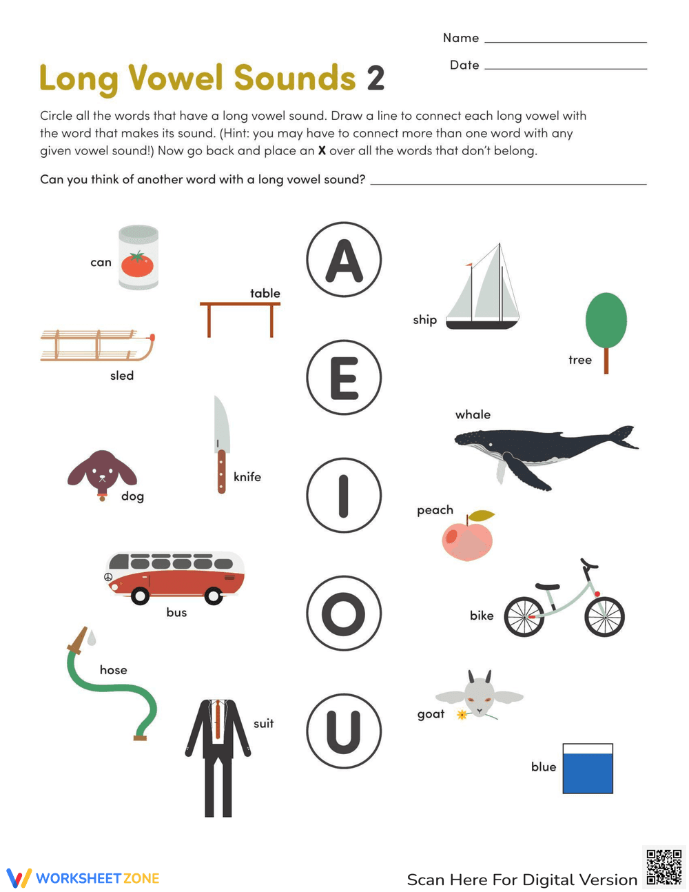 Long Vowel Matching Activity - Page 1