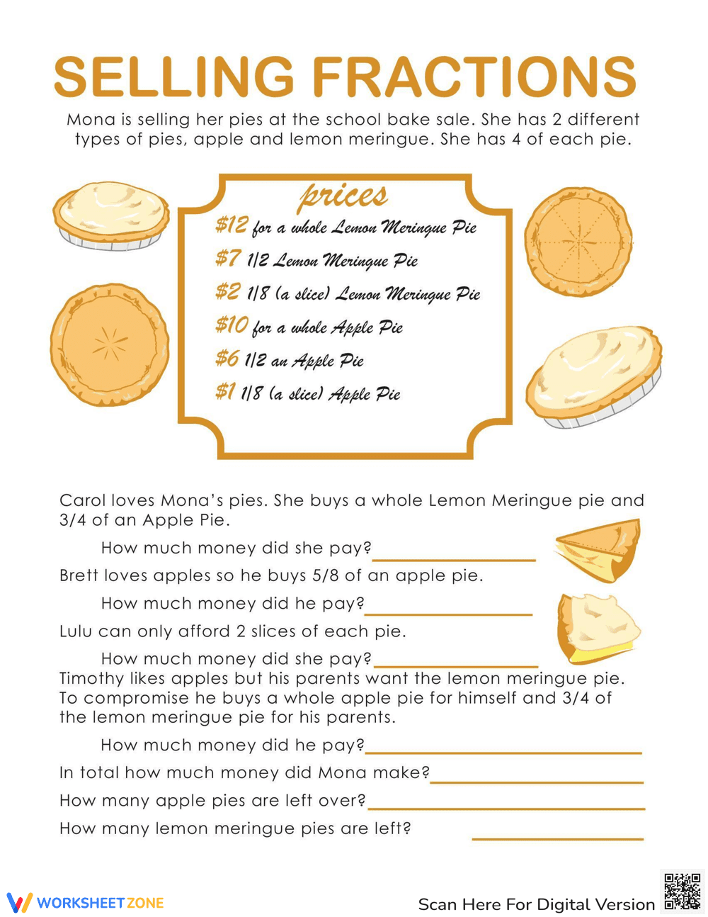 Fraction Word Problems Worksheet - Page 1