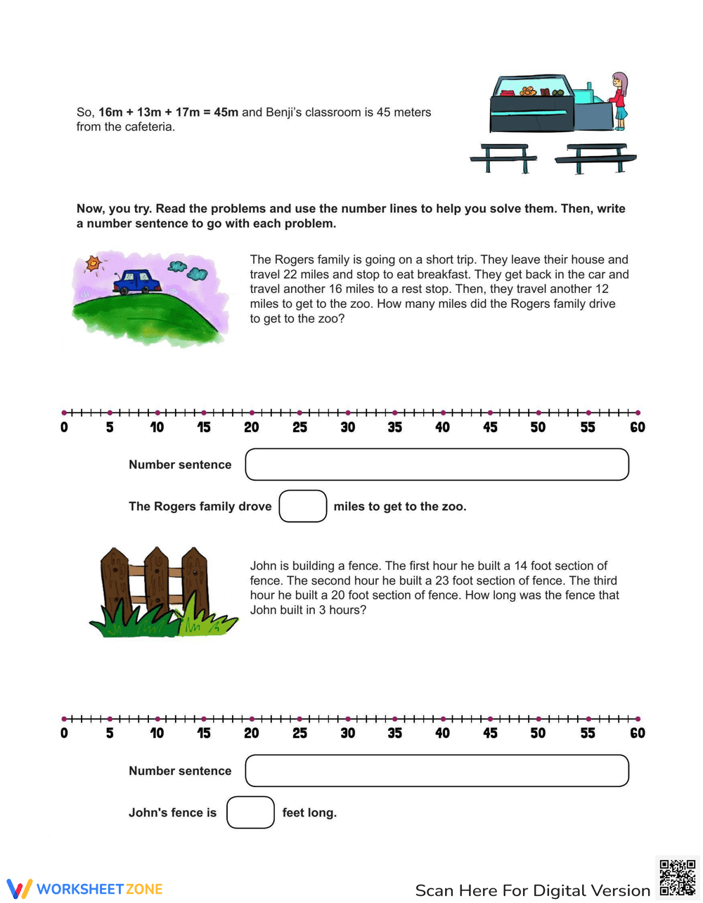 Multi-Step Addition Using a Number Line - Page 2