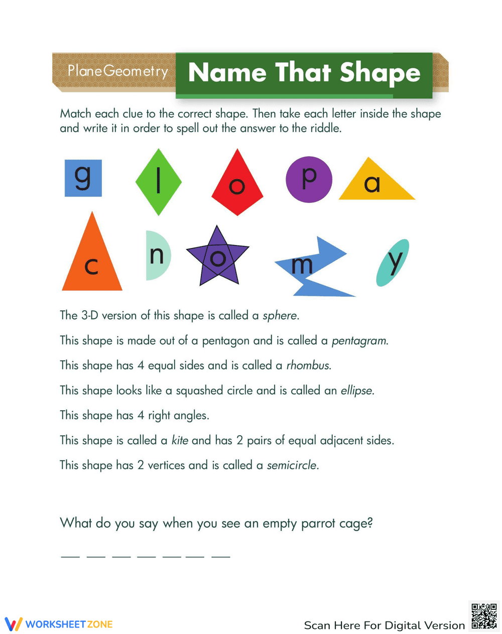 Shape Riddles Worksheet - Page 1