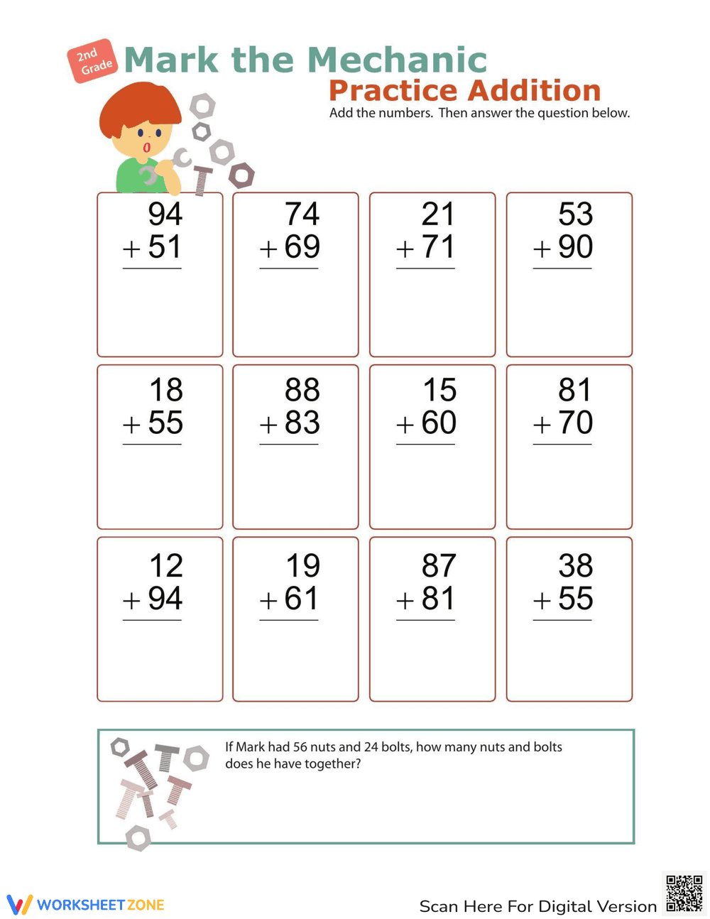 Practice Addition with Mark Mechanic - Page 1