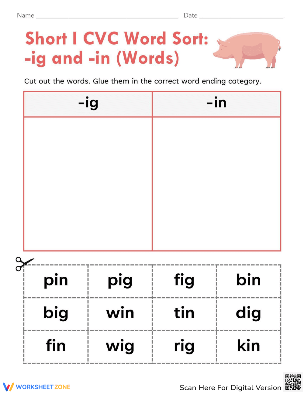 Short I CVC Word Sort - Page 1