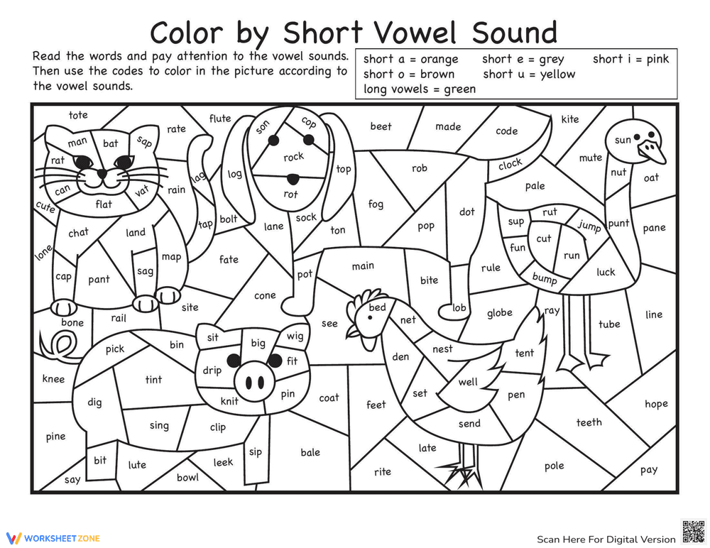 Color by Short Vowel Sound - Page 1