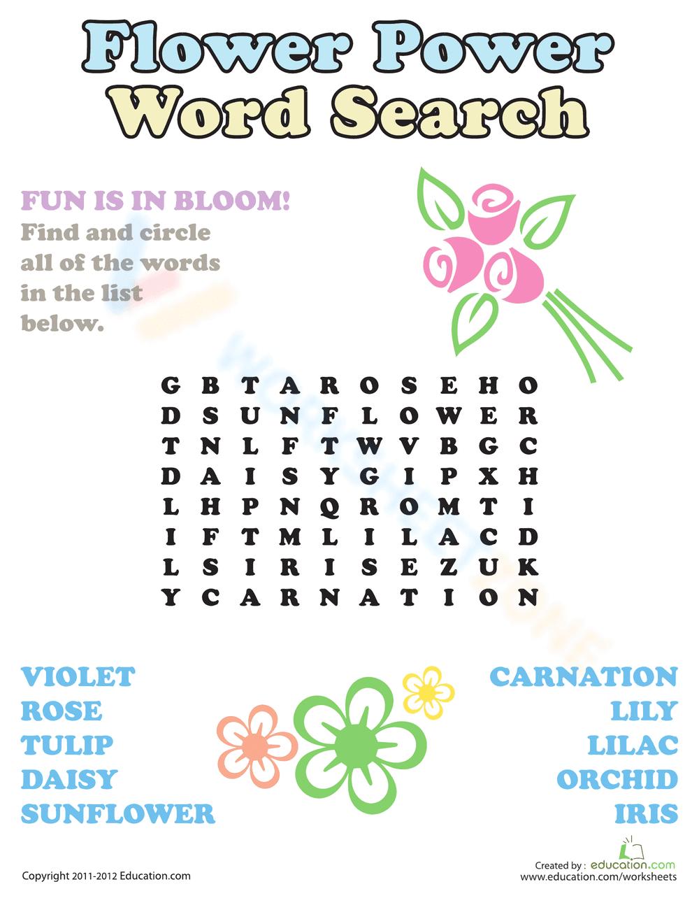 Flower Power Word Search - Find the Hidden Flower Names! - Page 1