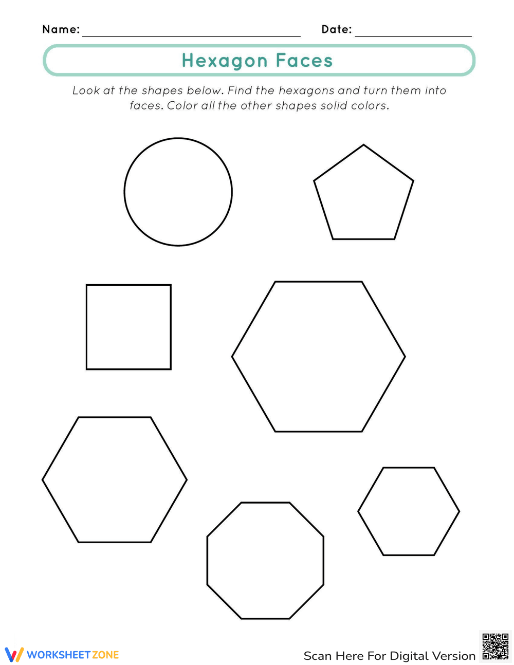 Identifying Hexagon Faces Practice - Page 1