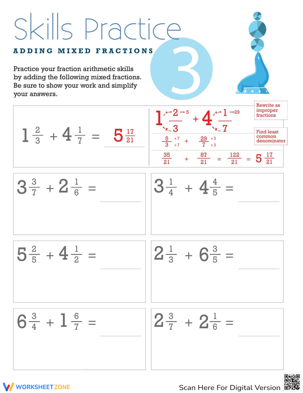 Adding Mixed Fractions - Page 1