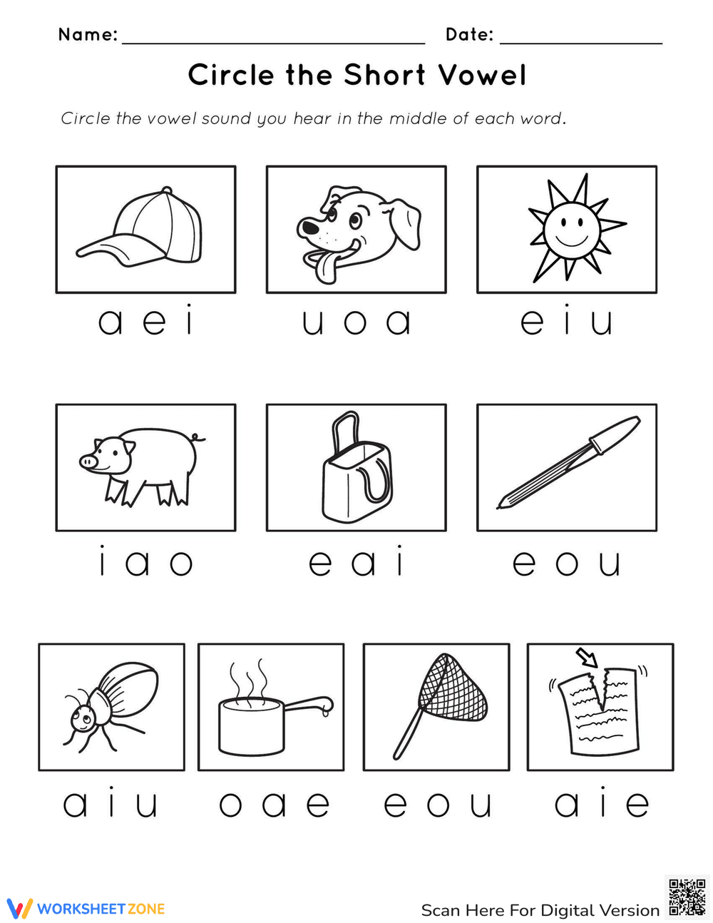 Circle the Short Vowel - Page 1