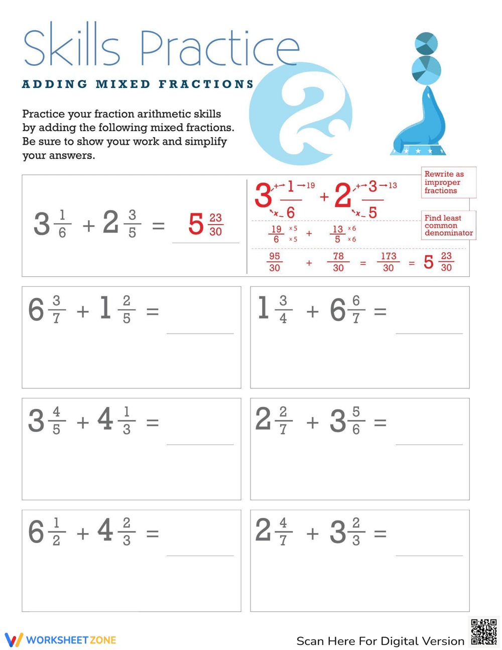 Mixed Fractions Worksheet For You - Page 1