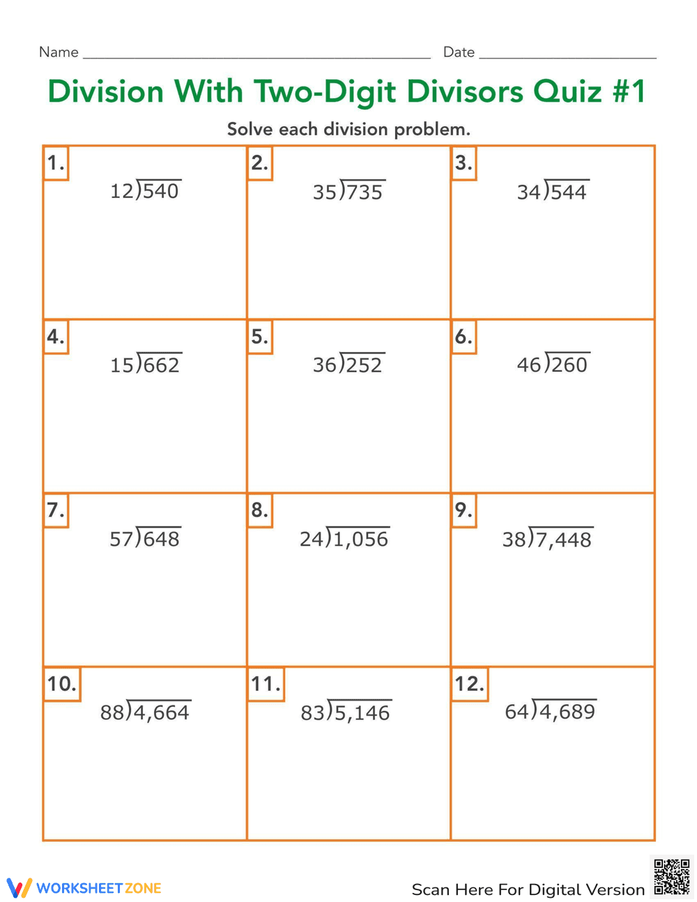 Division with Two Digit Divisors - Page 1
