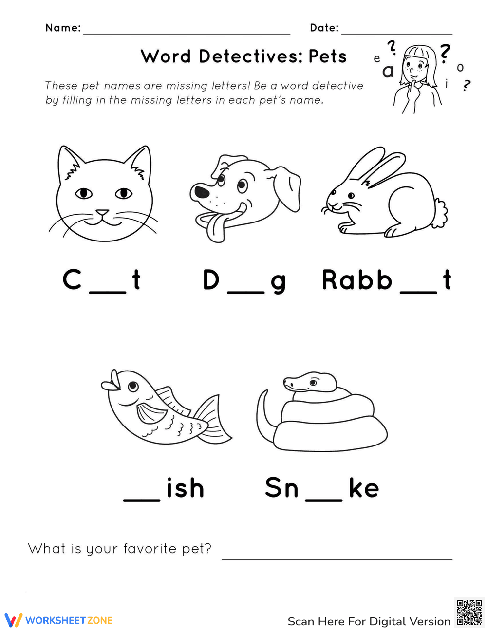 Word Detective: Pets Worksheet - Page 1