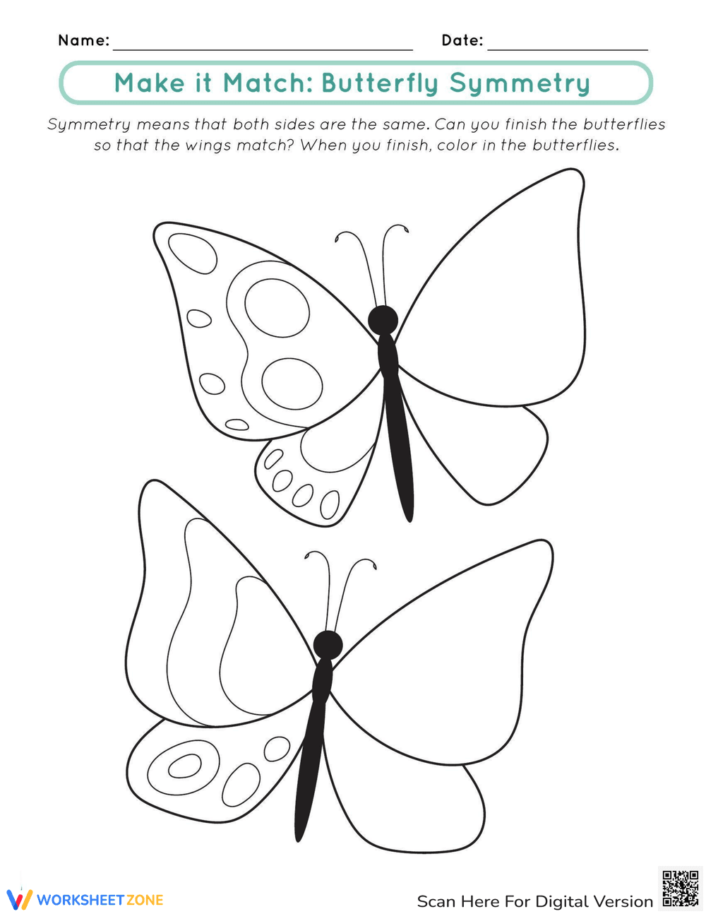 Complete the Butterfly Symmetry Worksheet - Page 1