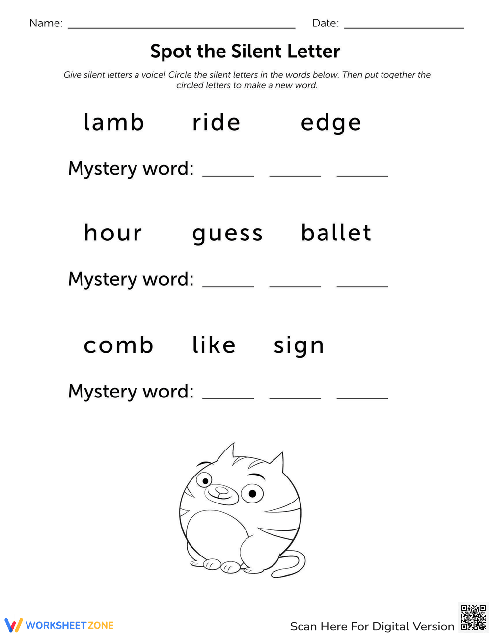 Spot the Silent Letters Worksheet - Page 1