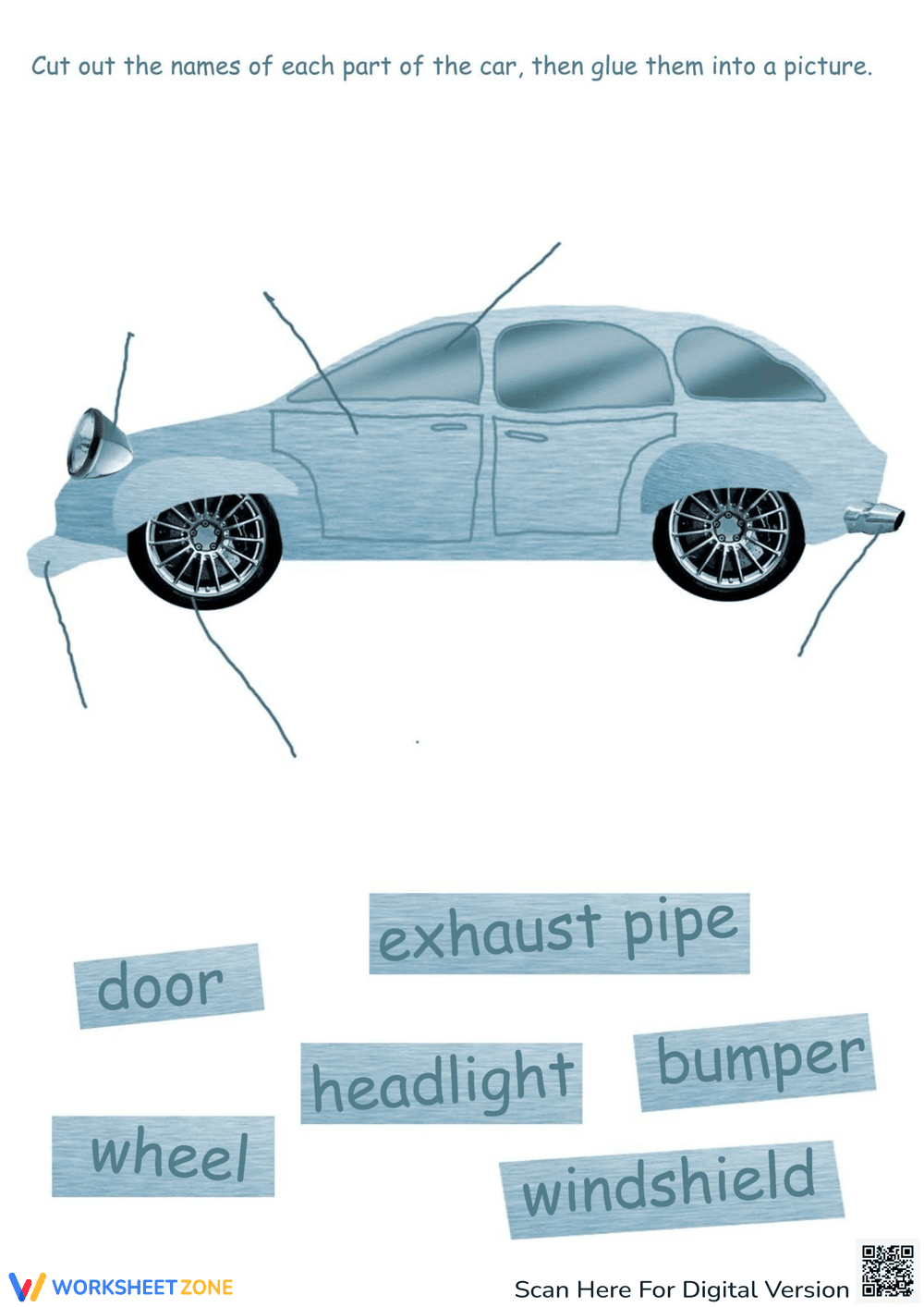 Identifying Parts of a Car Worksheet - Page 1