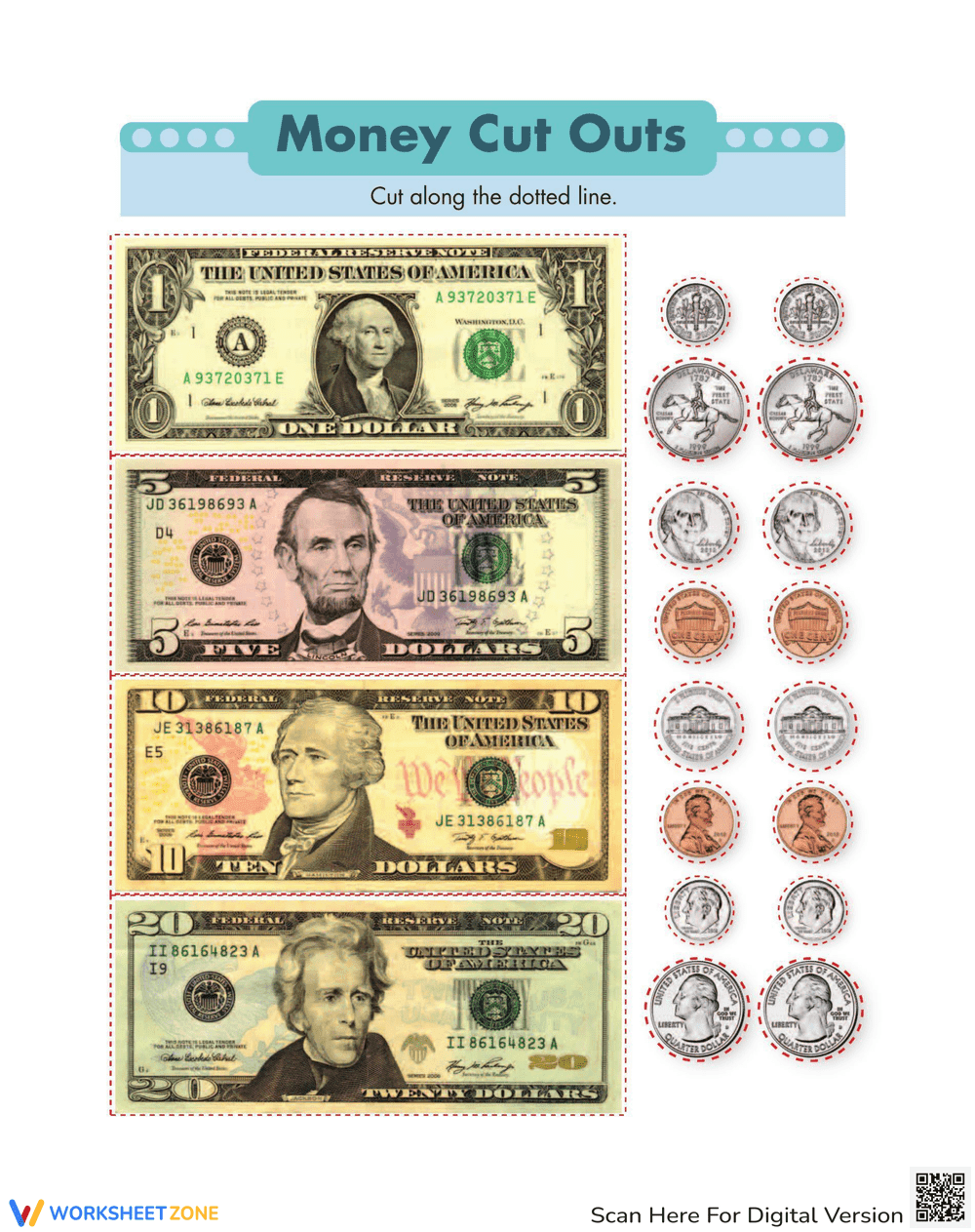 Printable Money Worksheet - Page 1