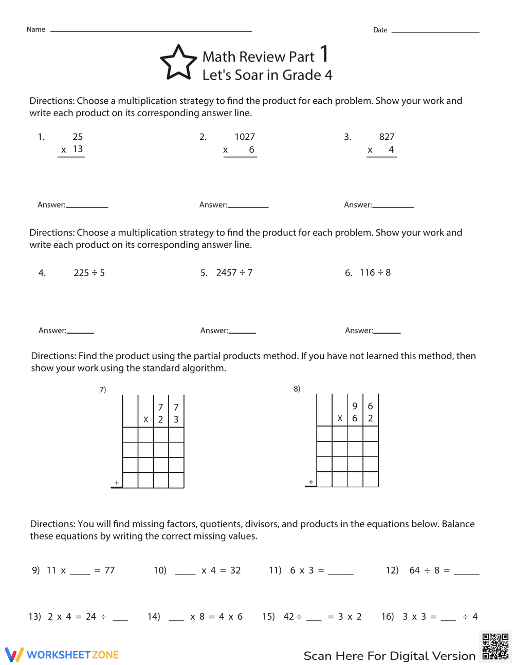 Math Review - Grade 4 - Page 1