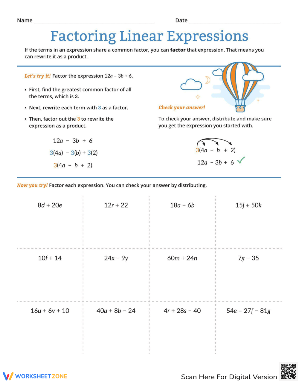 Factoring Linear Expressions - Page 1