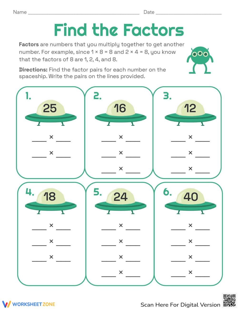 Find the Factors Worksheet - Page 1