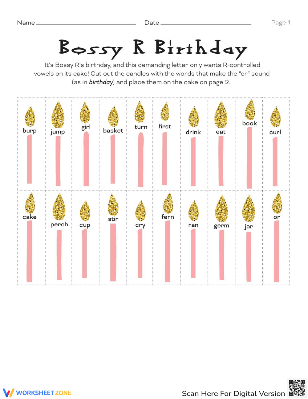 Bossy R Swirling Desserts Phonics Worksheet - Page 1
