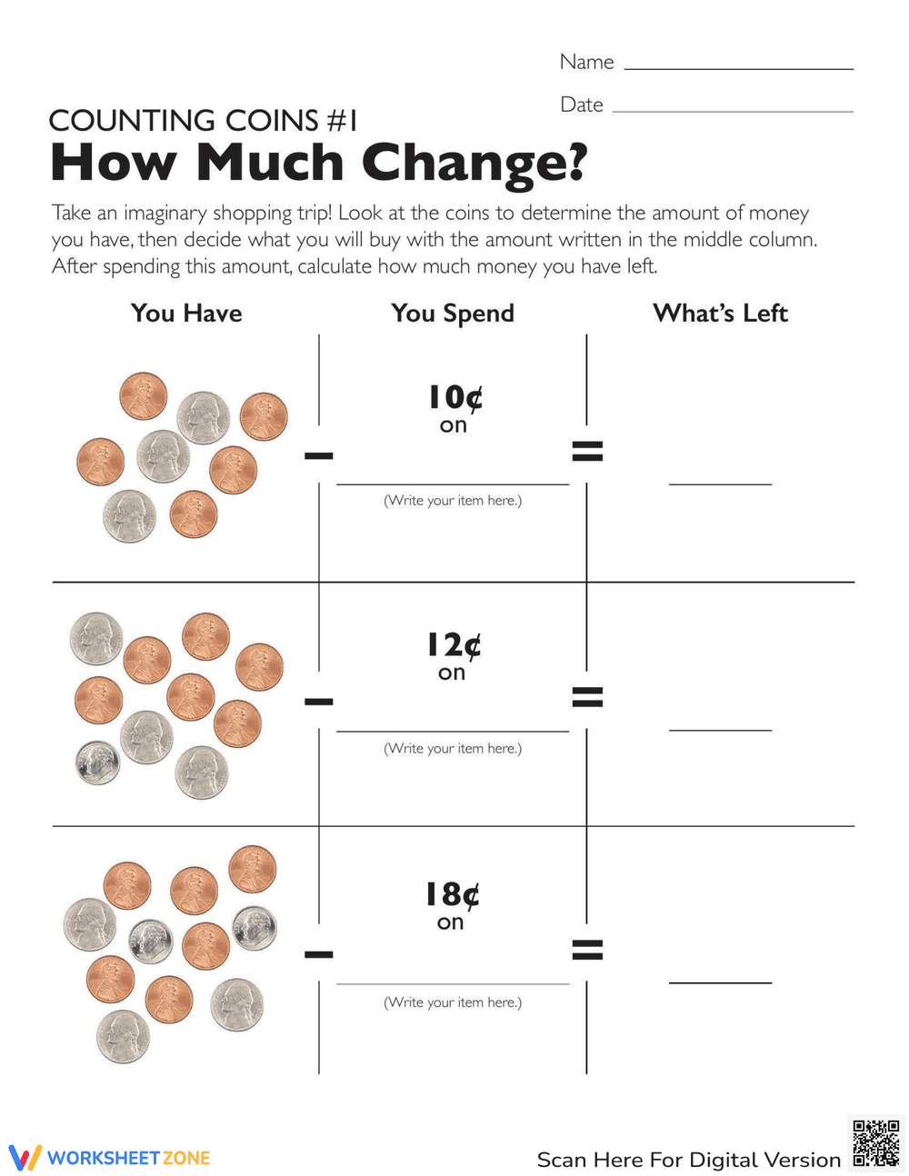 How Much Change? Calculating Change - Page 1