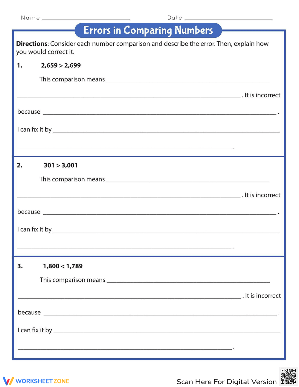 Errors in Comparing Numbers - Page 1
